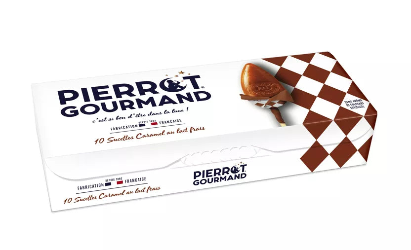 Etui de 10 sucettes Caramel au lait frais - Pierrot Gourmand