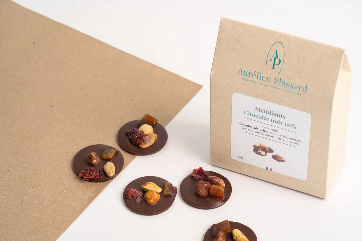 Mendiants au Chocolat Noir 66% de Cacao - Aurélien Plassard Chocolatier