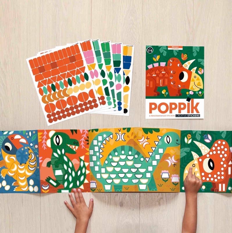 Póster panorámico de dinosaurios en formato de pegatinas de inspiración Montessori - Poppik