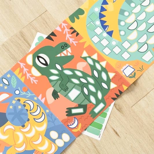 Póster panorámico de dinosaurios en formato de pegatinas de inspiración Montessori - Poppik