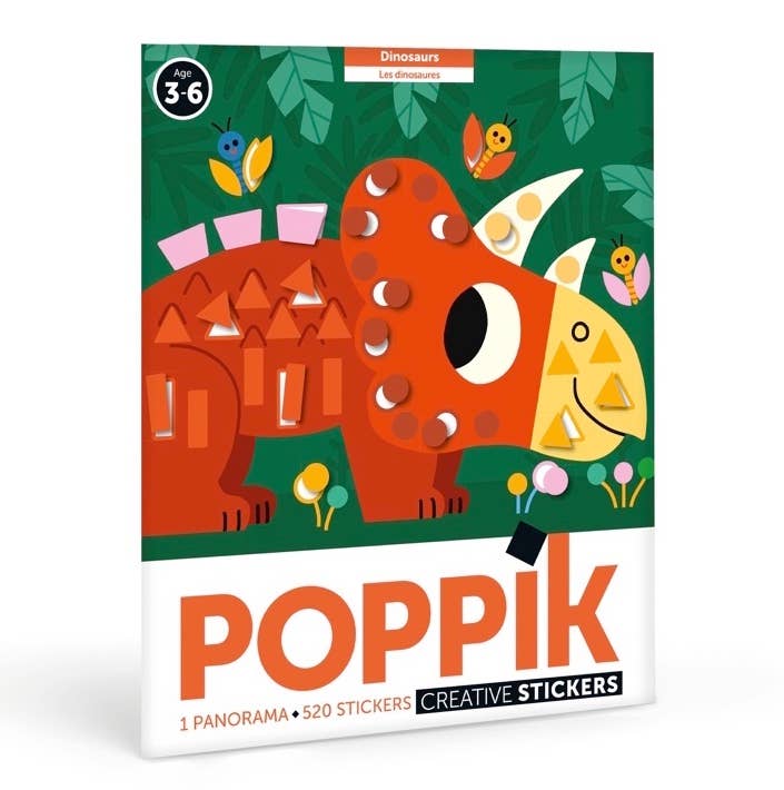 Póster panorámico de dinosaurios en formato de pegatinas de inspiración Montessori - Poppik