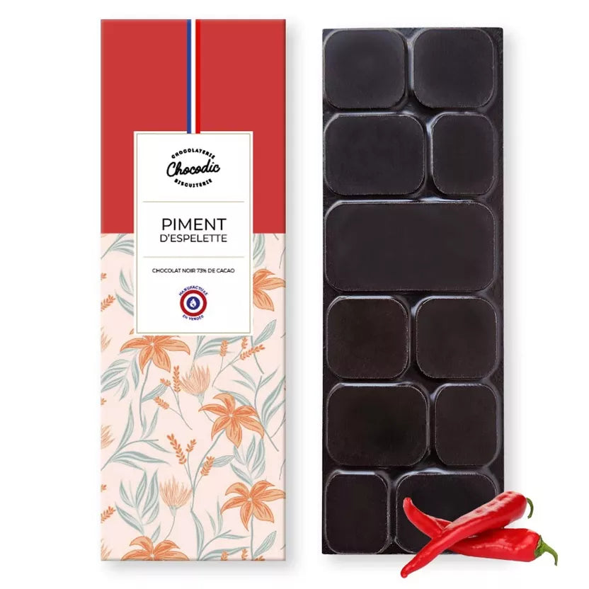 Tablette de chocolat noir 73% & piment d'espelette - Chocodic