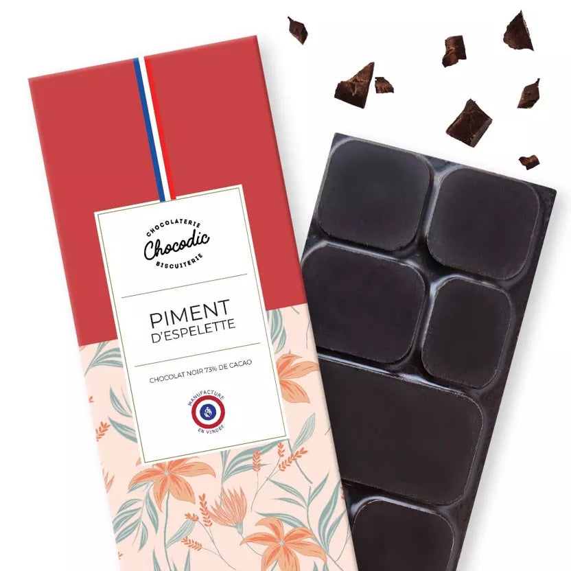 Tablette de chocolat noir 73% & piment d'espelette - Chocodic