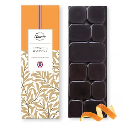 Tablette de chocolat noir 73% & écorces d'orange- Chocodic