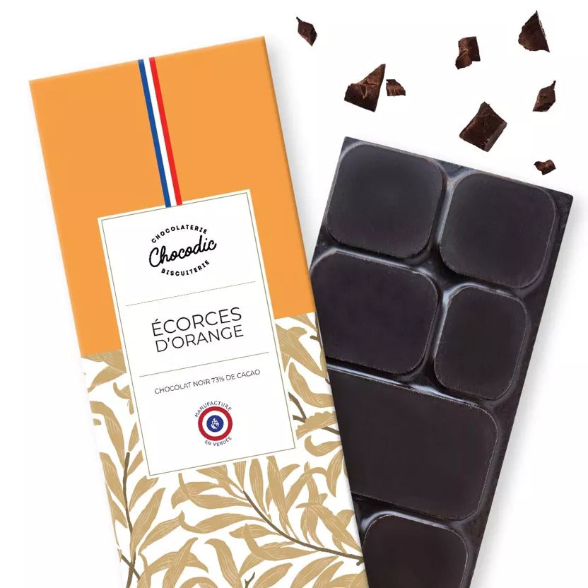 Tablette de chocolat noir 73% & écorces d'orange- Chocodic
